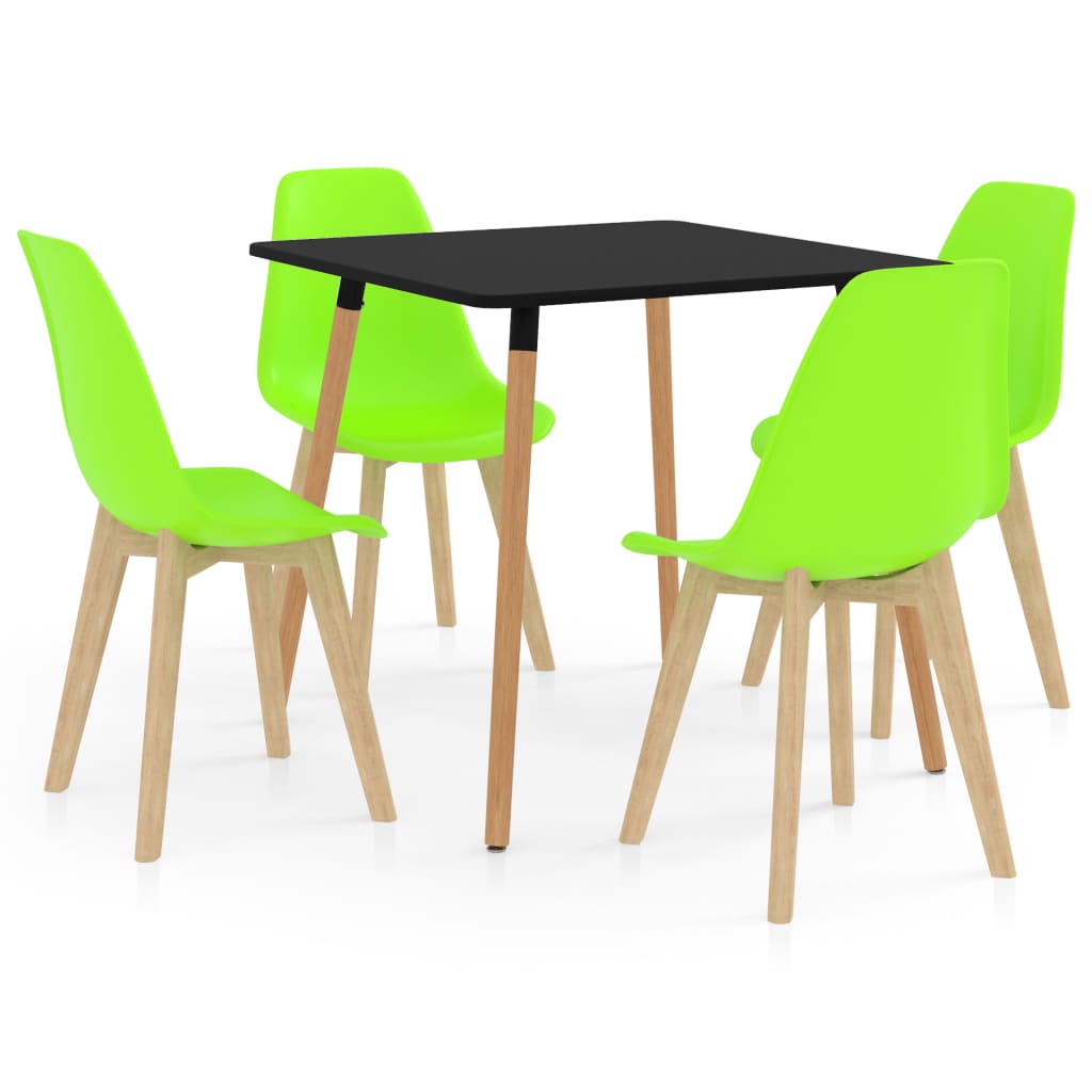 Set mobilier de bucatarie cu 1 masa cu blat negru si 4 scaune, vidaXL, Plastic, 80 x 80 x 75 cm, Verde deschis