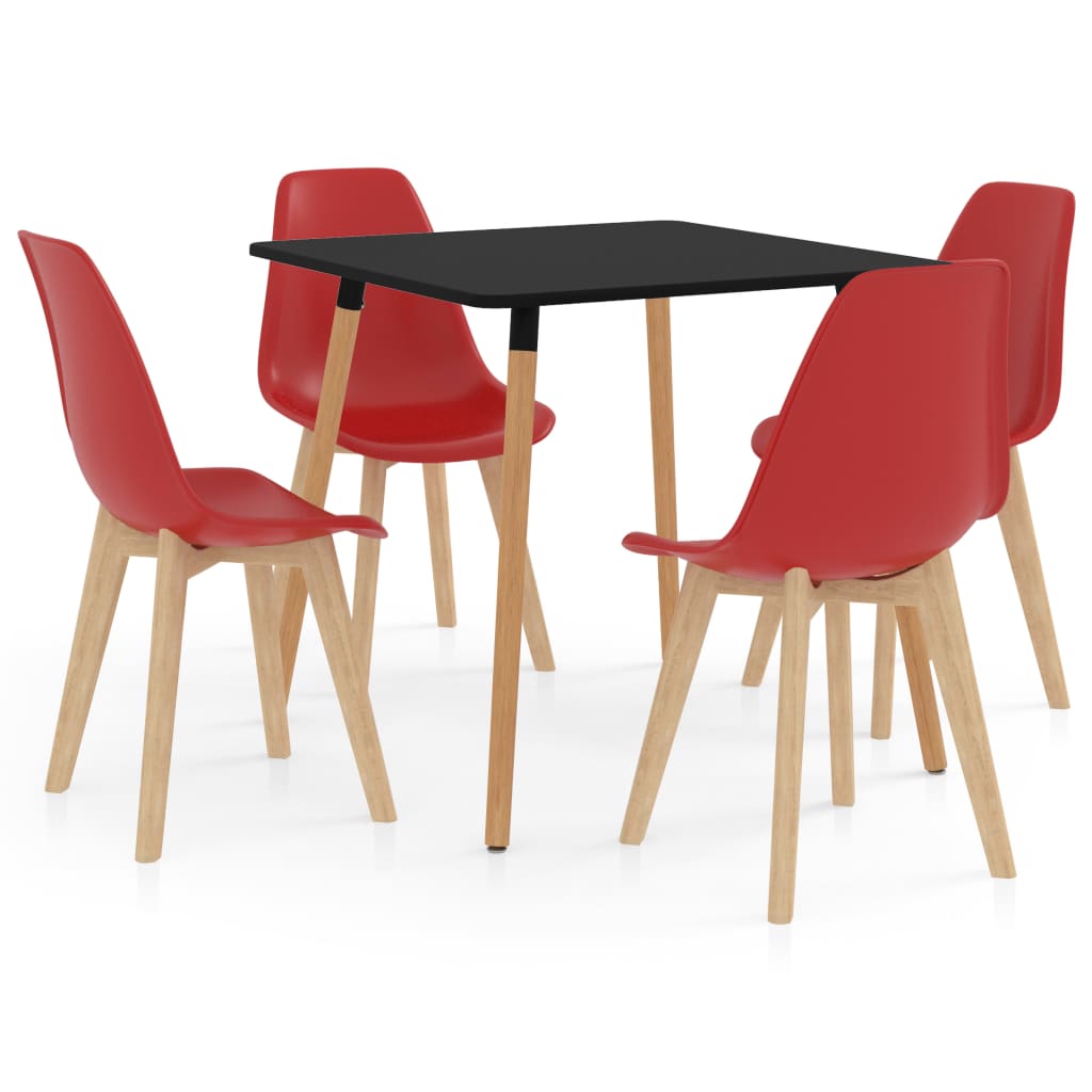 Set mobilier de bucatarie cu 1 masa cu blat negru si 4 scaune, vidaXL, Plastic, 80 x 80 x 75 cm, Rosu
