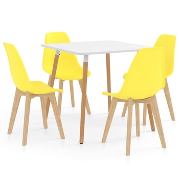 Set mobilier de bucatarie cu 1 masa cu blat alb si 4 scaune, vidaXL, Plastic, 80 x 80 x 75 cm, Galben Set mobilier de bucatarie cu 1 masa cu blat alb si 4 scaune, vidaXL, Plastic, 80 x 80 x 75 cm, Galben