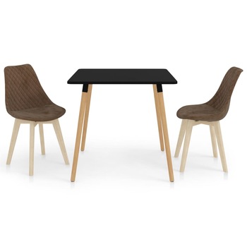 Set de masa de bucatarie cu blat negru si 2 scaune tapitate cu catifea, vidaXL, Catifea, 80 x 80 x 75 cm, Maro Set de masa de bucatarie cu blat negru si 2 scaune tapitate cu catifea, vidaXL, Catifea, 80 x 80 x 75 cm, Maro