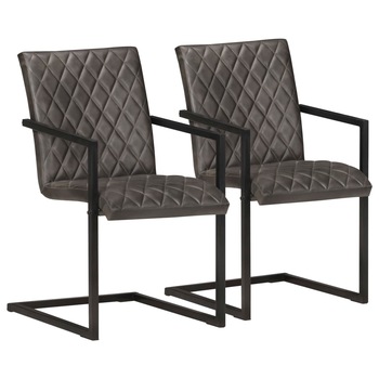 Set de 2 scaune consola de bucatarie, vidaXL, Piele naturala, 51 x 56 x 91 cm, Gri Set de 2 scaune consola de bucatarie, vidaXL, Piele naturala, 51 x 56 x 91 cm, Gri