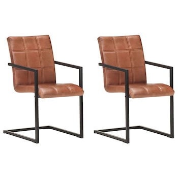 Set de 2 scaune de bucatarie vidaXL, Piele naturala/Metal, 51 x 56 x 91 cm, Maro deschis