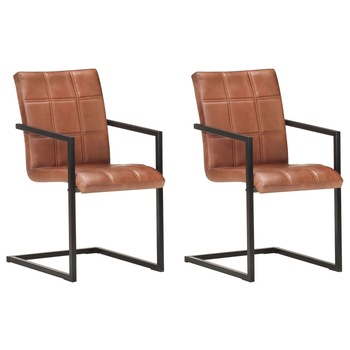 Set de 2 scaune de bucatarie vidaXL, Piele naturala/Metal, 51 x 56 x 91 cm, Maro deschis Set de 2 scaune de bucatarie vidaXL, Piele naturala/Metal, 51 x 56 x 91 cm, Maro deschis