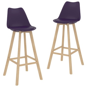 Set de 2 scaune de bar vidaXL, Piele ecologica-lemn masiv de fag, 48 x 53,5 x 105 cm, Mov