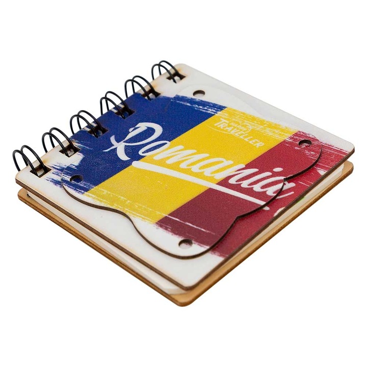 Carnetel cu coperta de Lemn 88x40x35 foi dictando, spirala, tricolorul pe coperta