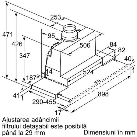 Hota incorporabila Bosch DFS097A51, 4 trepte de putere, Putere de absorbtie 729 mc/h, 90 cm, inox