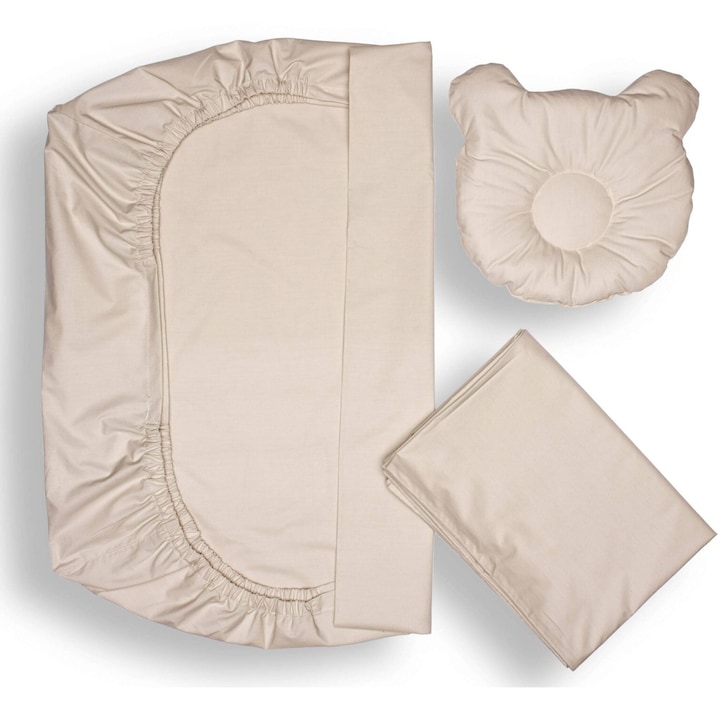 Спален комплект + Възглавница за правилното оформяне на главата на бебето SomnArt, Египетски памук, 60x120 см, Крем
