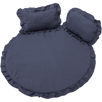 Set covoras impermeabil cu volan + 2 perne SomnArt, din in, Albastru Set covoras impermeabil cu volan + 2 perne SomnArt, din in, Albastru