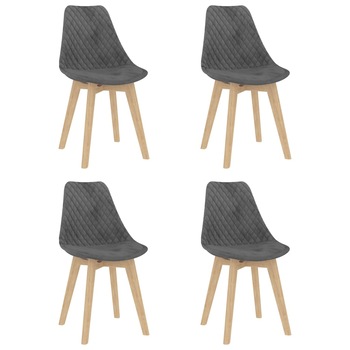 Set de 4 scaune de bucatarie, model Patchwork, vidaXL, Catifea/Lemn de fag, 49 x 57 x 82 cm, Gri