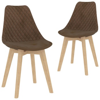 Set de 2 scaune de bucatarie tapitate, vidaXL, Catifea, 49 x 57 x 82 cm, Maro