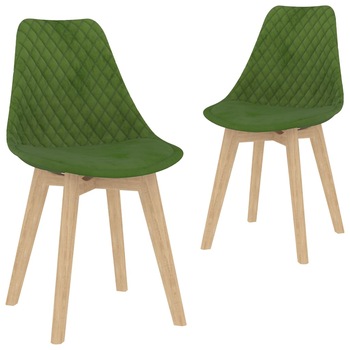 Set de 2 scaune de bucatarie tapitate, vidaXL, Catifea, 49 x 57 x 82 cm, Verde deschis