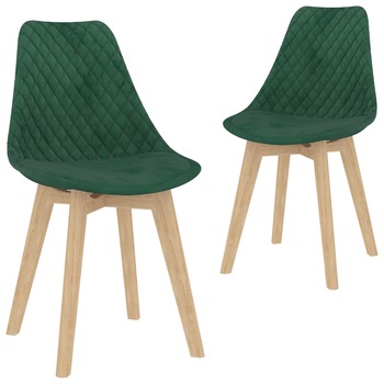 Set de 2 scaune de bucatarie tapitate, vidaXL, Catifea, 49 x 57 x 82 cm, Verde