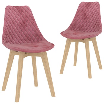 Set de 2 scaune de bucatarie tapitate, vidaXL, Catifea, 49 x 57 x 82 cm, Roz