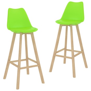 Set de 2 scaune de bar vidaXL, Piele ecologica-lemn masiv de fag, 48 x 53,5 x 105 cm, Verde