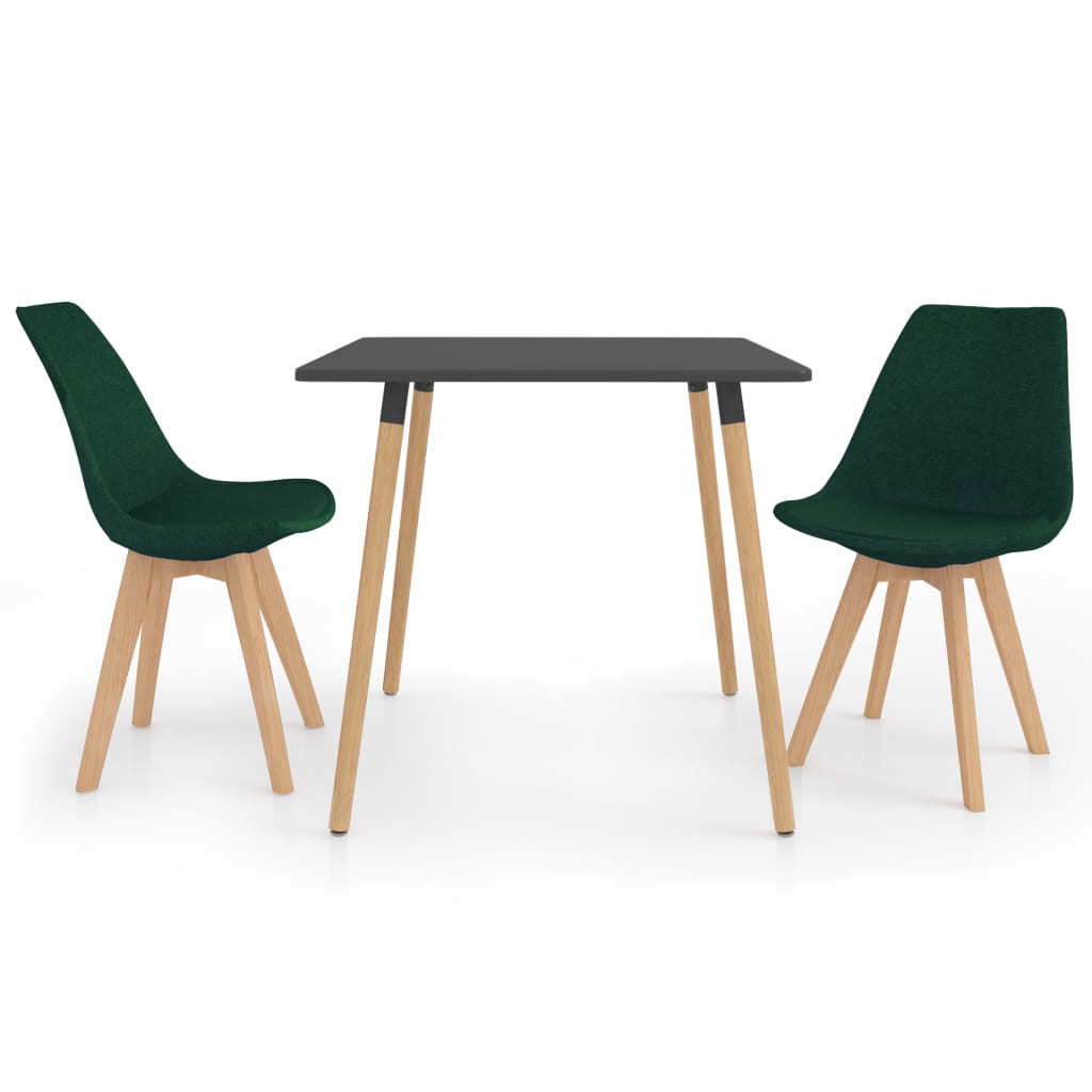 Set de masa de bucatarie cu blat gri cu 2 scaune tapitate, vidaXL, Tesatura, 80 x 80 x 75 cm, Verde
