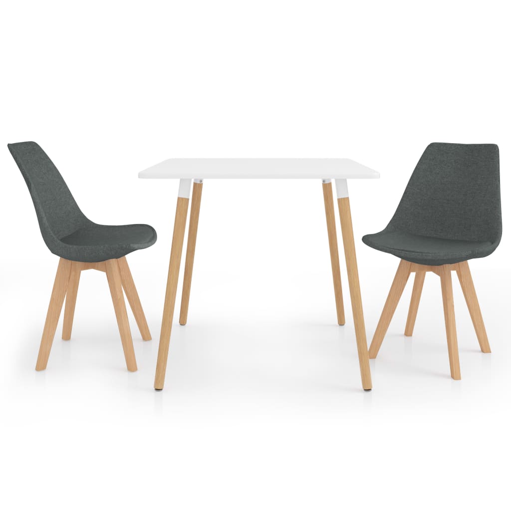 Set de masa de bucatarie cu blat alb si 2 scaune tapitate, vidaXL, Tesatura, 80 x 80 x 75 cm, Gri deschis
