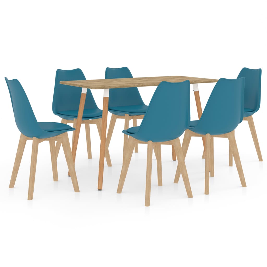 Set mobilier de bucatarie cu 1 masa si 6 scaune cu sezut tapitat, vidaXL, Piele artificiala, 42 x 42 x 81 cm, Turcoaz