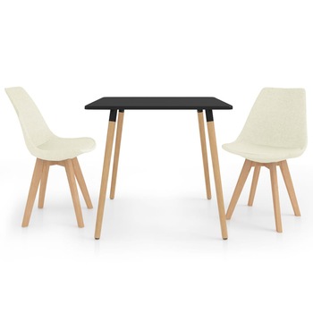 Set de masa de bucatarie cu blat negru cu 2 scaune tapitate, vidaXL, Tesatura, 80 x 80 x 75 cm, Crem Set de masa de bucatarie cu blat negru cu 2 scaune tapitate, vidaXL, Tesatura, 80 x 80 x 75 cm, Crem
