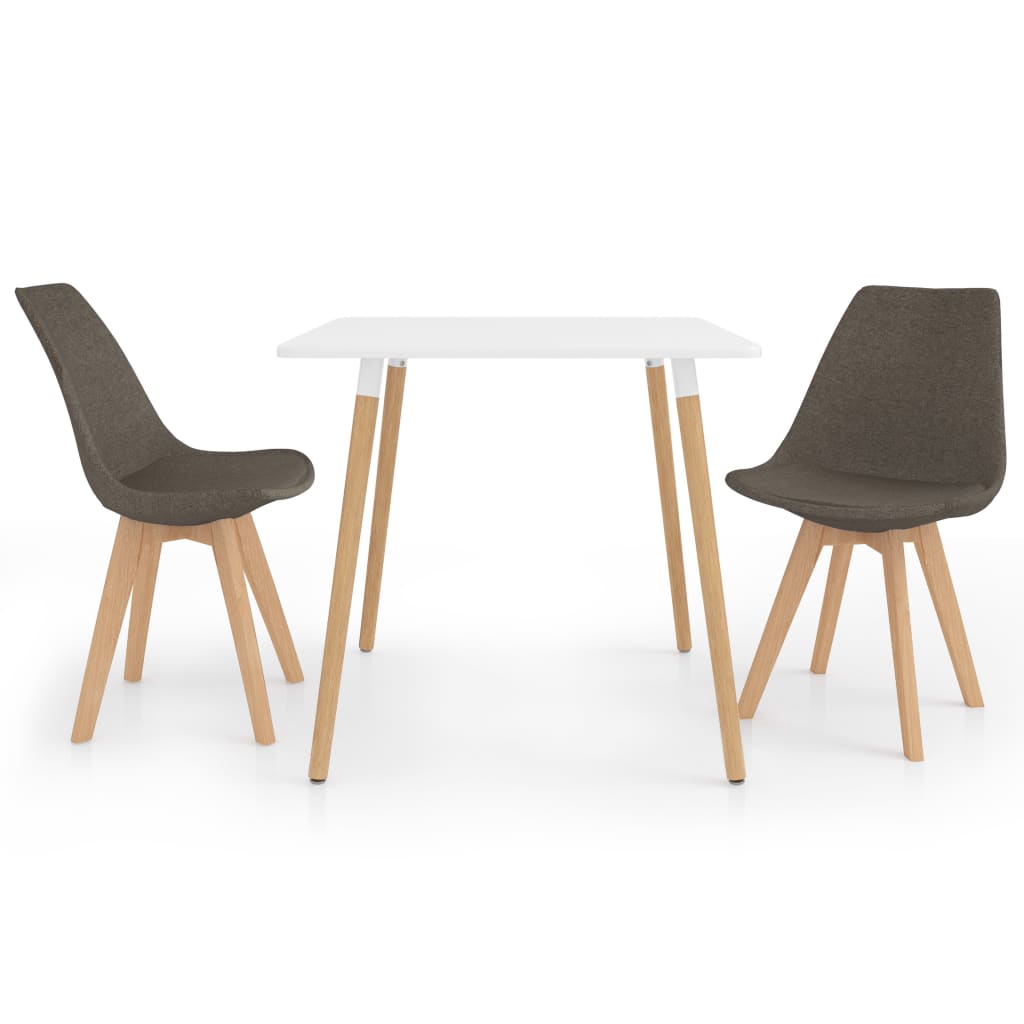 Set de masa de bucatarie cu blat alb si 2 scaune tapitate, vidaXL, Tesatura, 80 x 80 x 75 cm, Cappuccino