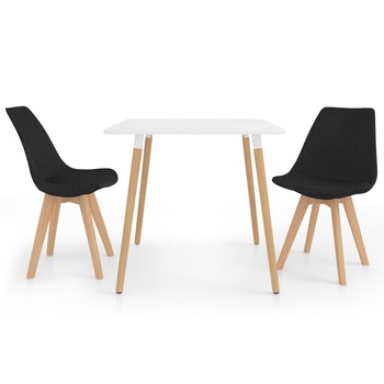 Set de masa de bucatarie cu blat alb si 2 scaune tapitate, vidaXL, Tesatura, 80 x 80 x 75 cm, Negru Set de masa de bucatarie cu blat alb si 2 scaune tapitate, vidaXL, Tesatura, 80 x 80 x 75 cm, Negru