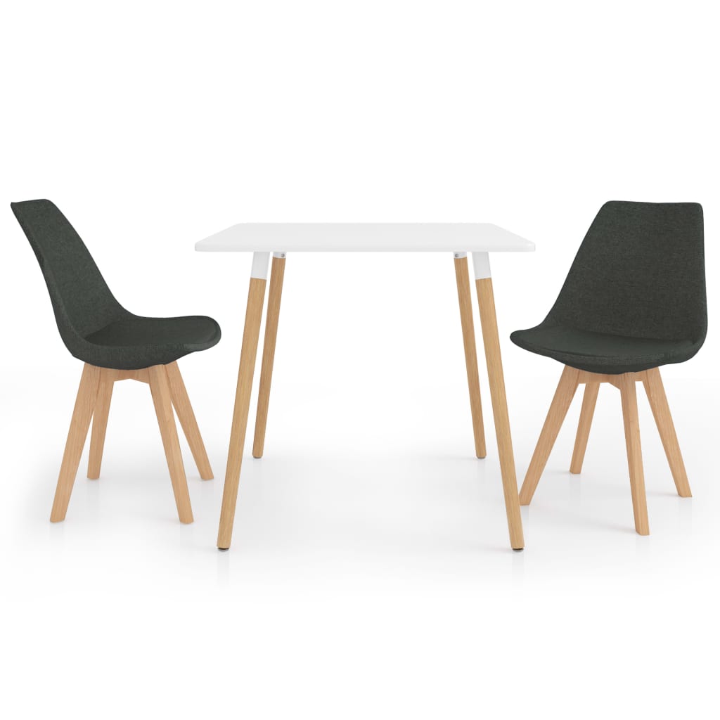 Set de masa de bucatarie cu blat alb si 2 scaune tapitate, vidaXL, Tesatura, 80 x 80 x 75 cm, Gri inchis