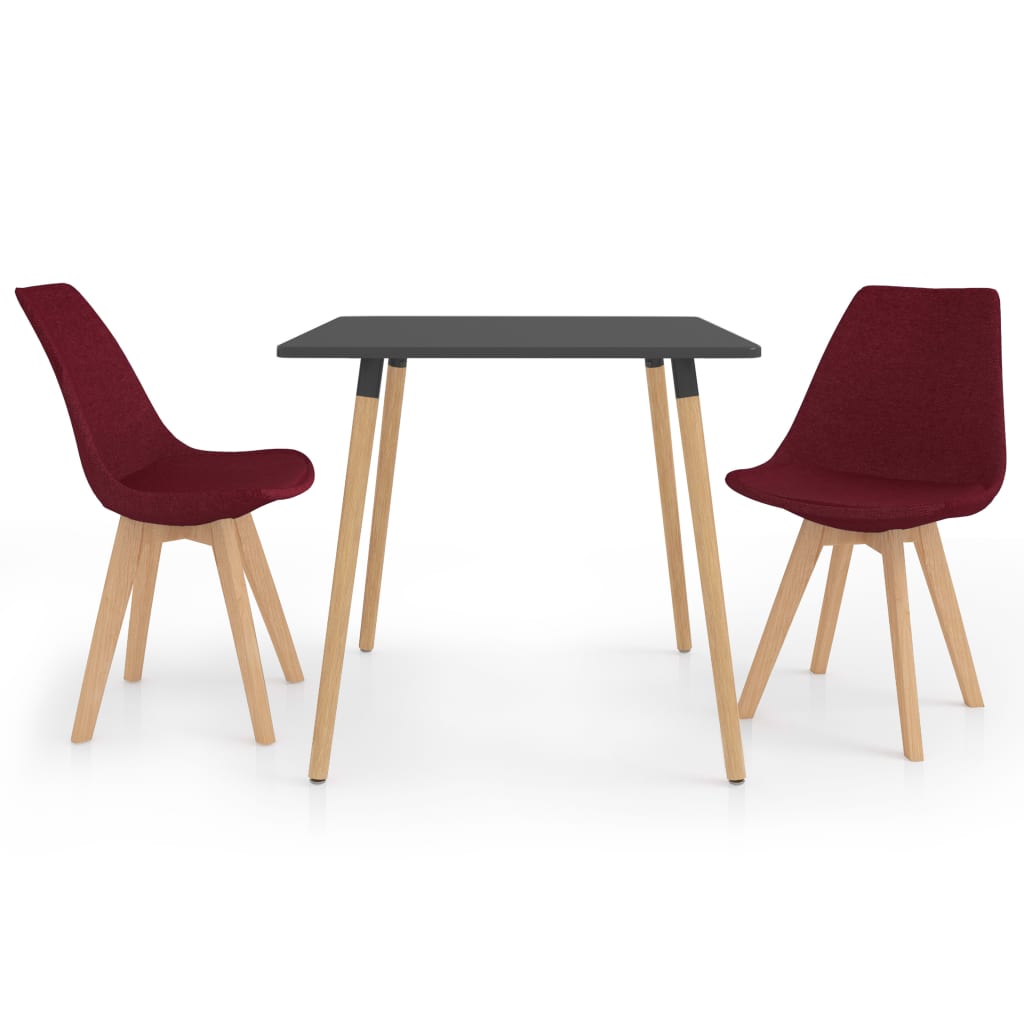 Set de masa de bucatarie cu blat gri cu 2 scaune tapitate, vidaXL, Tesatura, 80 x 80 x 75 cm, Rosu