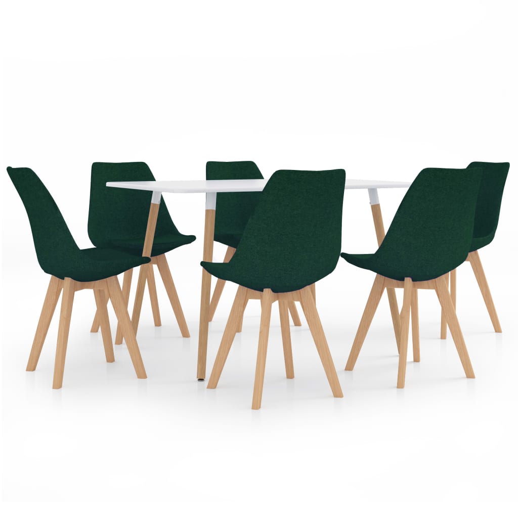 Set mobilier de bucatarie cu 1 masa cu blat alb si 6 scaune tapitate, vidaXL, Tesatura, 120 x 60 x 75 cm, Verde