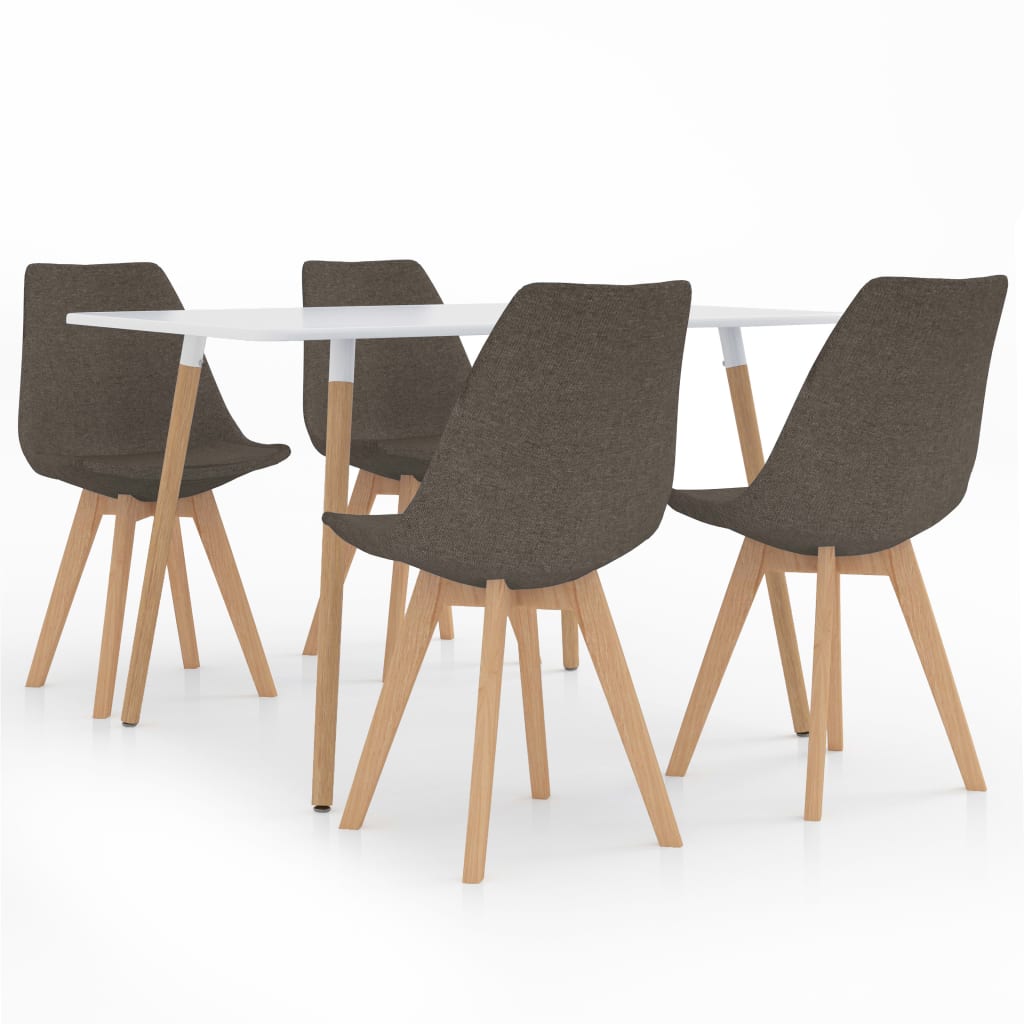 Set mobilier de bucatarie cu 1 masa cu blat alb si 4 scaune tapitate, vidaXL, Tesatura, 120 x 60 x 75 cm, Cappuccino