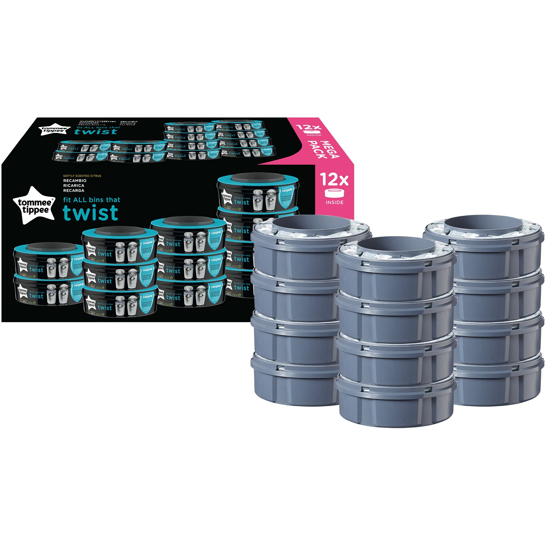 Set 12 rezerve pentru cos scutece, Tommee Tippee, Sangenic Twist and Click, Reciclabile