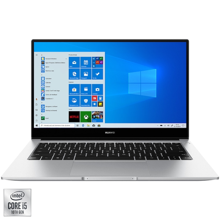 Лаптоп Ultrabook HUAWEI MateBook D14 2021, Intel® Core™ i5-10210U, 14", Full HD, RAM 8GB, 512GB SSD, Intel® UHD Graphics, Windows 10 Home, Mystic Silver
