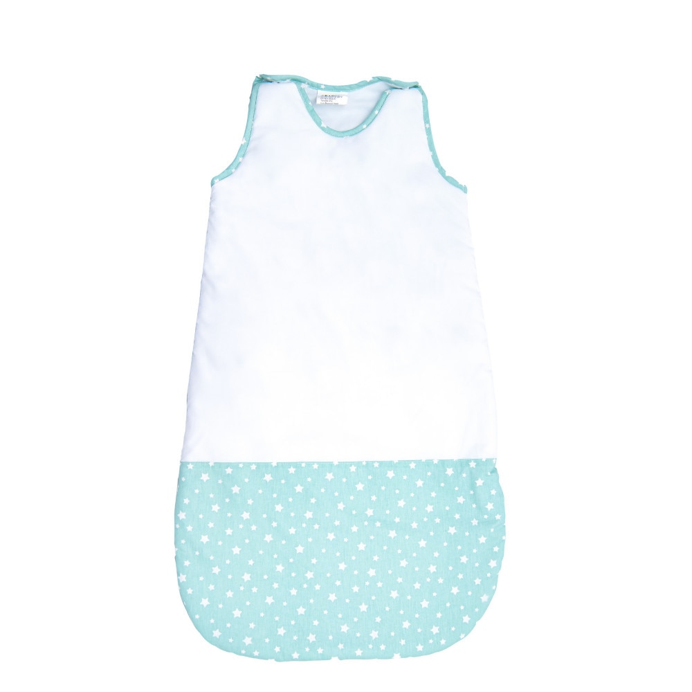 Sac de dormit de iarna, BABYEN, cu stelute, bumbac, alb/turquoise, 80 cm