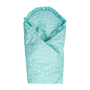 Patura de infasat bebelusi, BABYEN, cu stelute, 2 fete, bumbac, alb/turquoise, 100 x 80 cm Patura de infasat bebelusi, BABYEN, cu stelute, 2 fete, bumbac, alb/turquoise, 100 x 80 cm