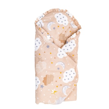 Patura de infasat bebelusi, BABYEN, cu norisori, bumbac, bej/crem, 100 x 80 cm Patura de infasat bebelusi, BABYEN, cu norisori, bumbac, bej/crem, 100 x 80 cm