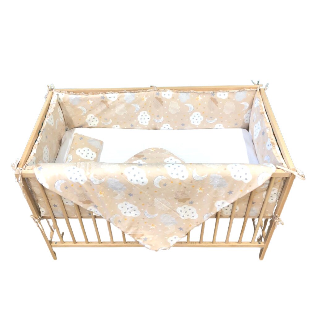 Set Lenjerie patut, BABYEN, cu norisori, 7 piese, bumbac, crem