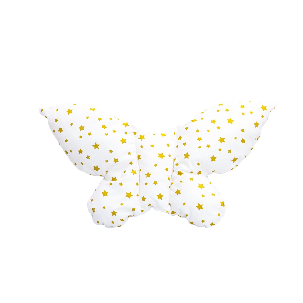 Perna Butterfly, BABYEN, cu stelute, bumbac, alb/galben, 35 x 30 cm
