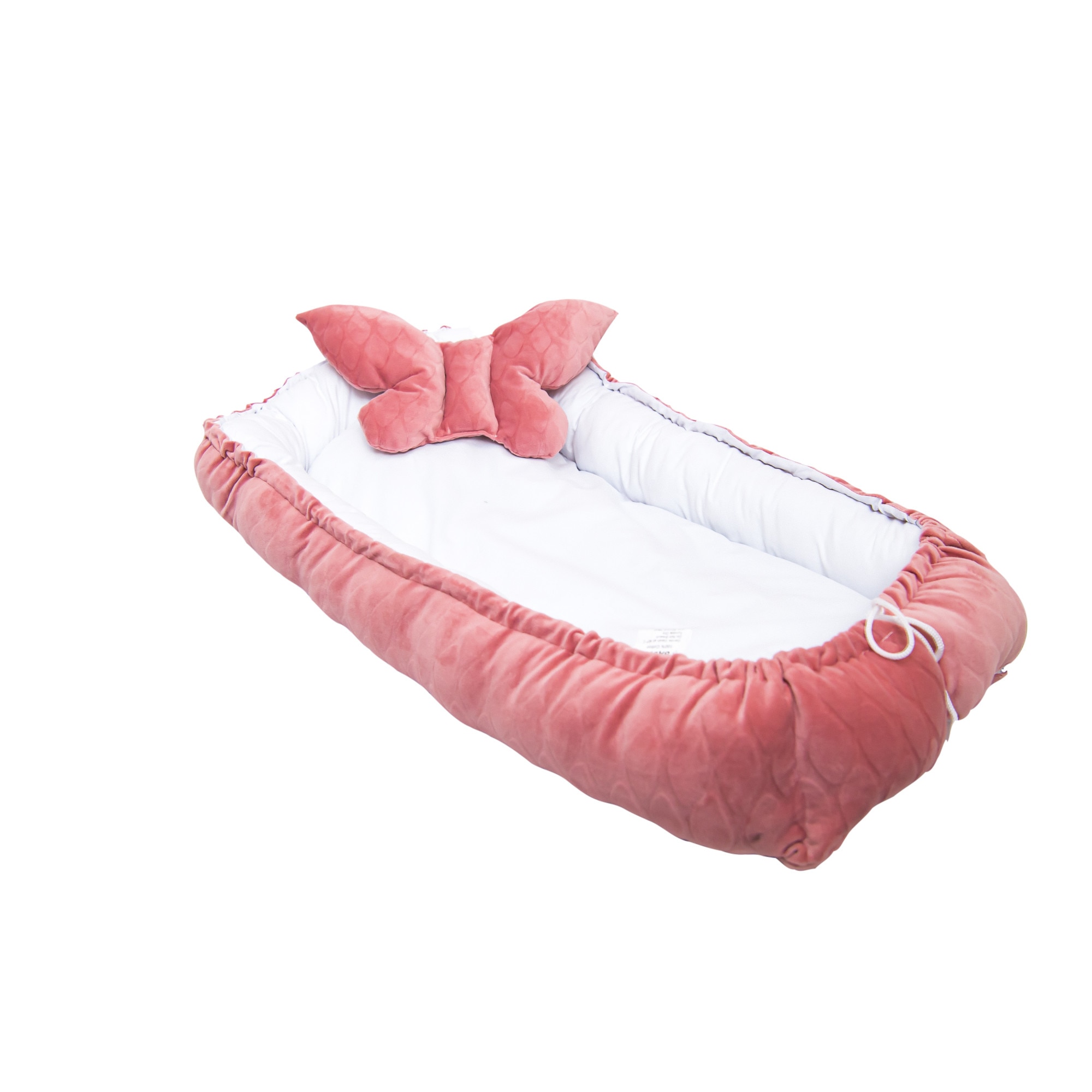 Cuib pentru bebelusi cu pernuta, BABYEN, catifea, alb/roz, 80 x 50 cm