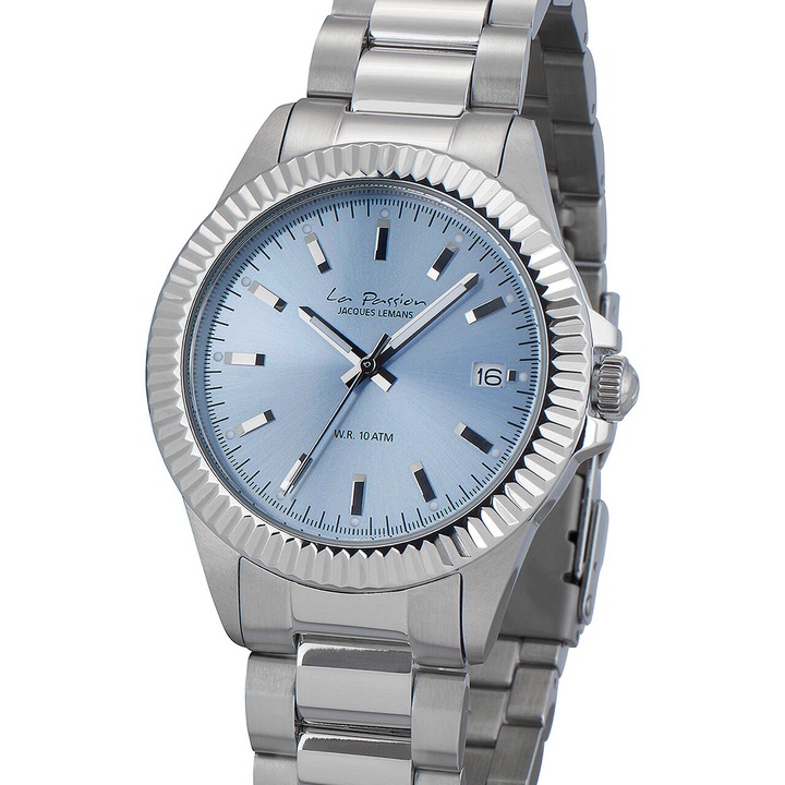 Ceas de dama Jacques Lemans LP-125G, Quartz, 38mm, 10ATM, Argintiu