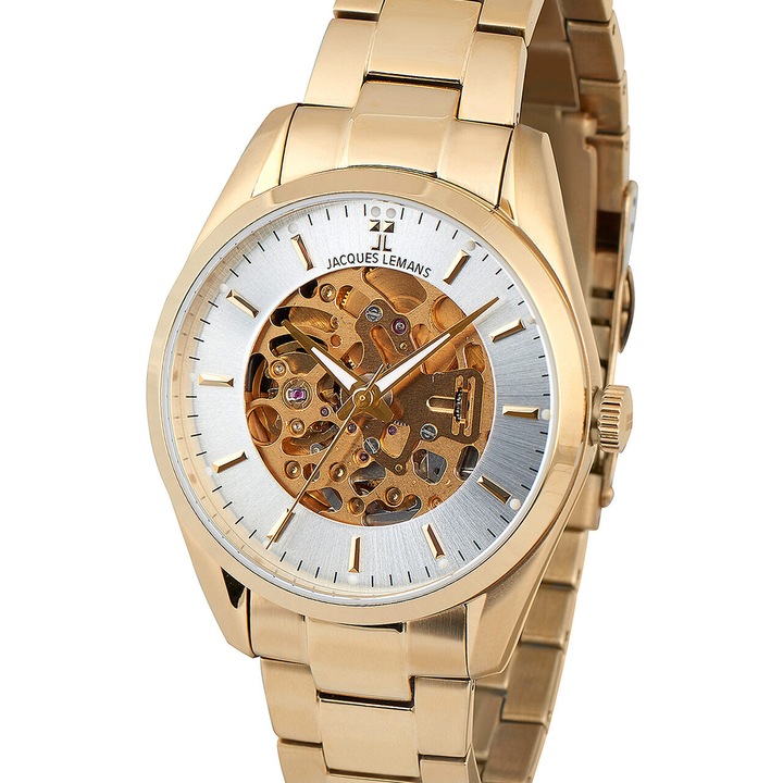 Ceas barbatesc Jacques Lemans 1-2087J, Automatic, 40mm, 5ATM, Auriu