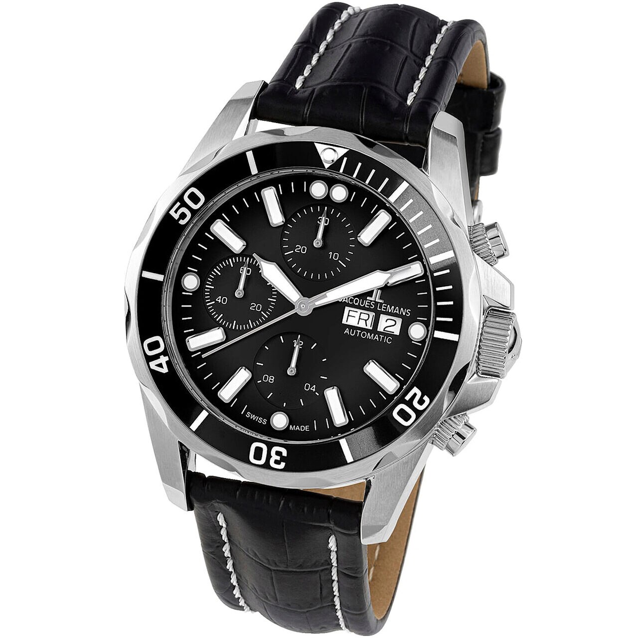 Ceas barbatesc Jacques Lemans 1-1926A, Automatic, 44mm, 10ATM, Argintiu