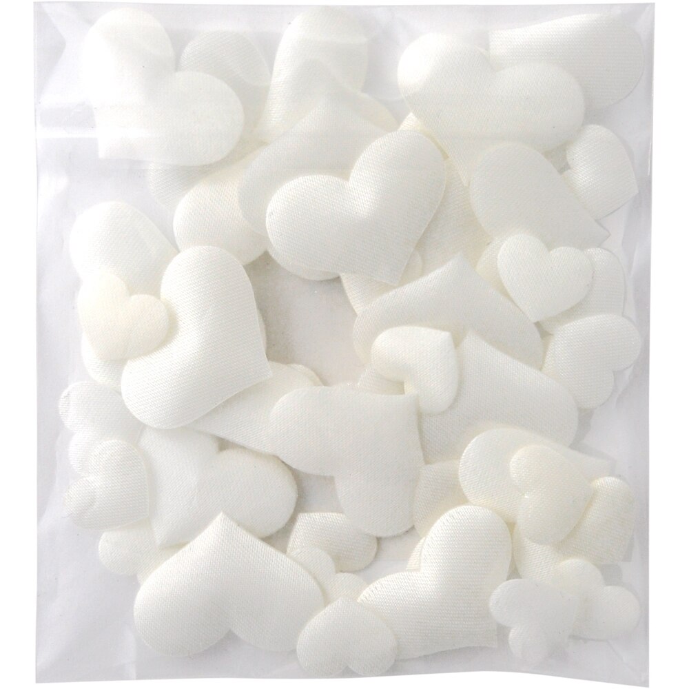 Inimioare din satin, albe, 43 bucati