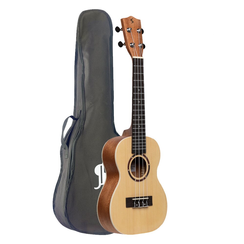 Chitara ukulele soprano cu husa Stagg 30, Lemn molid, Maro