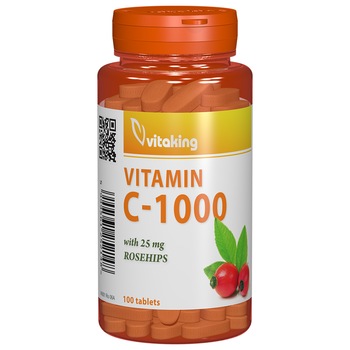Supliment alimentar Vitamina C 1000 mg cu macese, Vitaking, 100 comprimate Supliment alimentar Vitamina C 1000 mg cu macese, Vitaking, 100 comprimate
