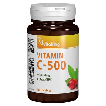 Supliment alimentar Vitamina C 500 mg cu macese, Vitaking, 100 comprimate Supliment alimentar Vitamina C 500 mg cu macese, Vitaking, 100 comprimate