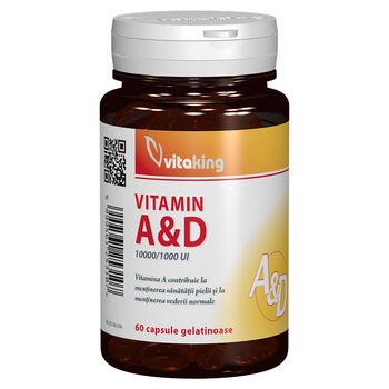 Supliment alimentar Vitamina A si D 10.000/ 1.000 UI, Vitaking, 60 capsule gelatinoase Supliment alimentar Vitamina A si D 10.000/ 1.000 UI, Vitaking, 60 capsule gelatinoase