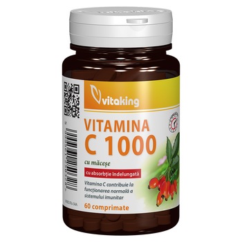 Supliment alimentar Vitamina C 1000 mg cu absorbtie lenta, Vitaking, 60 comprimate Supliment alimentar Vitamina C 1000 mg cu absorbtie lenta, Vitaking, 60 comprimate