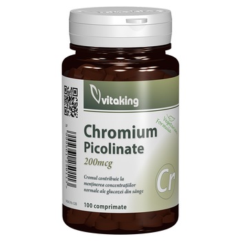 Supliment alimentar Picolinat de crom 200 mcg, Vitaking, 100 comprimate Supliment alimentar Picolinat de crom 200 mcg, Vitaking, 100 comprimate