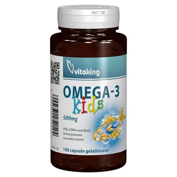 Supliment alimentar Omega 3 natural pentru copii, Vitaking, 100 capsule gelatinoase Supliment alimentar Omega 3 natural pentru copii, Vitaking, 100 capsule gelatinoase