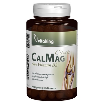 Supliment alimentar Citrat de Calciu, Magneziu cu vitamina D, Vitaking, 90 capsule gelatinoase Supliment alimentar Citrat de Calciu, Magneziu cu vitamina D, Vitaking, 90 capsule gelatinoase