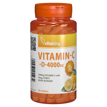 Supliment alimentar Vitamina C + D cu bioflavonoide, Vitaking, 90 comprimate Supliment alimentar Vitamina C + D cu bioflavonoide, Vitaking, 90 comprimate
