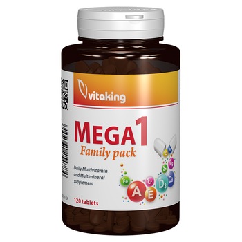 Supliment alimentar Multivitamina cu minerale Mega 1 cu folat natural, Vitaking, 120 comprimate Supliment alimentar Multivitamina cu minerale Mega 1 cu folat natural, Vitaking, 120 comprimate